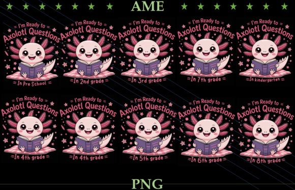 Axolotl Back to School PNG Bundle – Cute