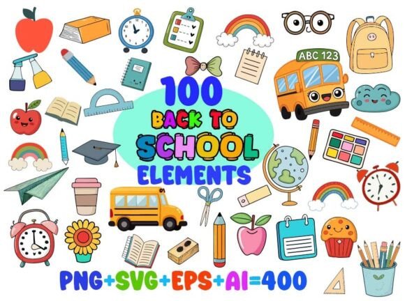 Back to School Elements Clipart Bundle: A Versatile Resource for Creative Projects