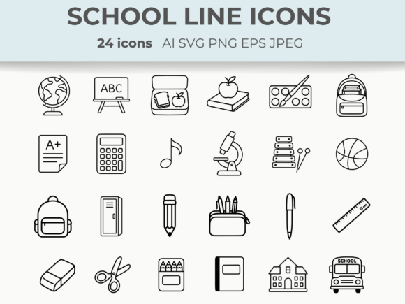 Back to School Line Icons Student SVG
